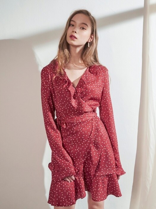 RUFFLE POINT SLEEVES DOT WRAP ONEPIECE