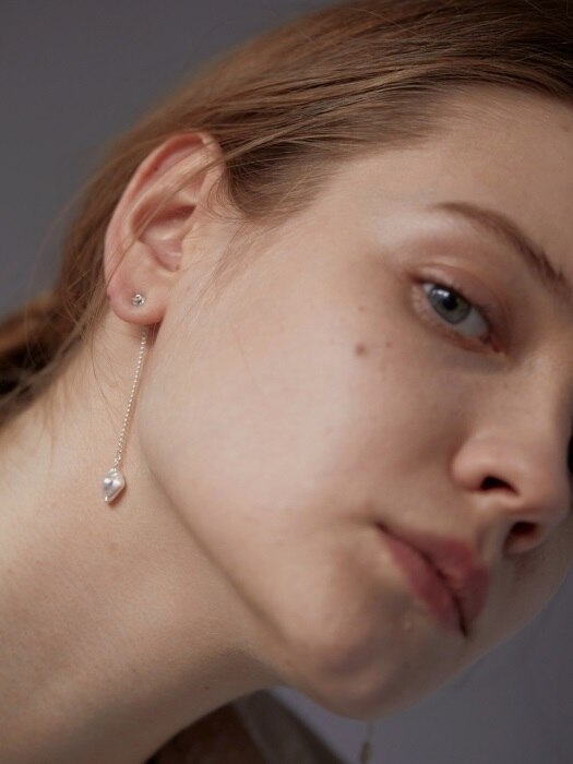 [Silver] Swarovski & One Natural Pearl drop earrings