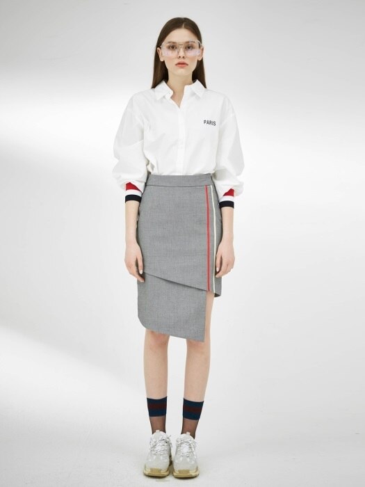 Unbalance Cut Check Skirt