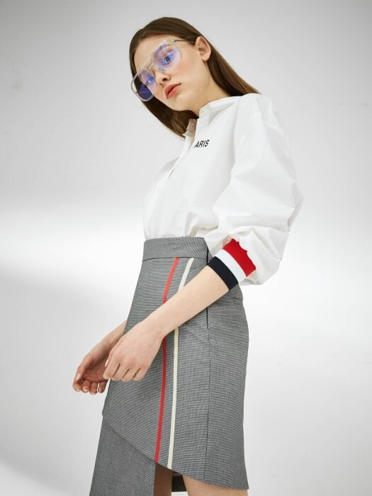 Unbalance Cut Check Skirt