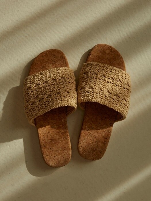 Hand Knitted Cork Slipper (Cream Beige)