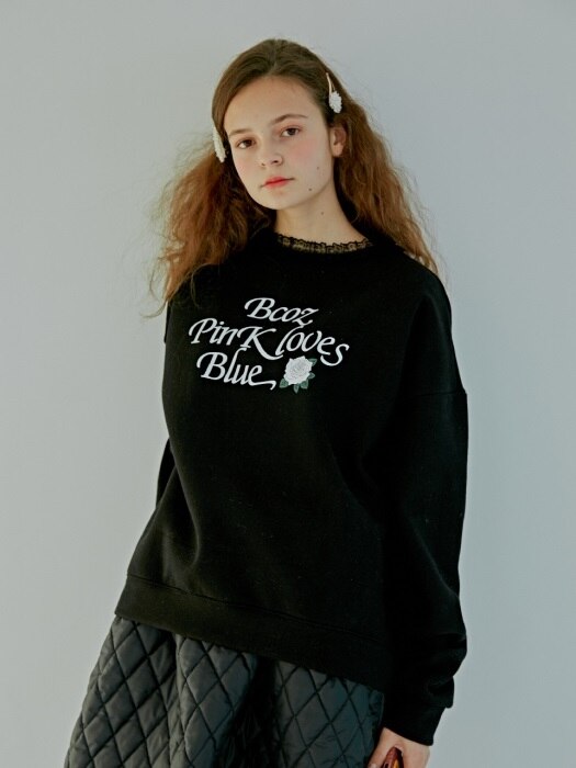 LACE ROSE SWEATSHIRT_BLACK [기모]