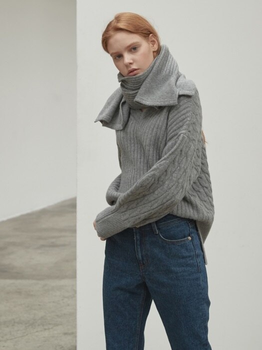 Two way wool pullover [muffler set] [GY]