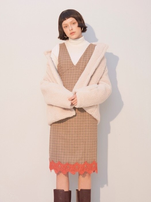 Lace Check Dress_Brown