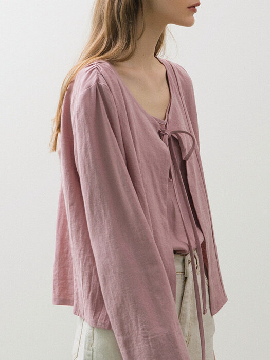 Linen Shirring Cardigan - Pink