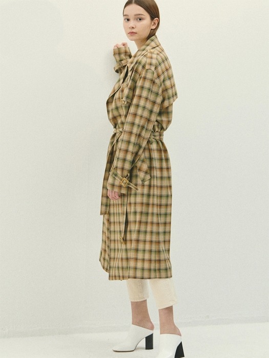 BEIGE CHECK oversize trench coat(IJ032)