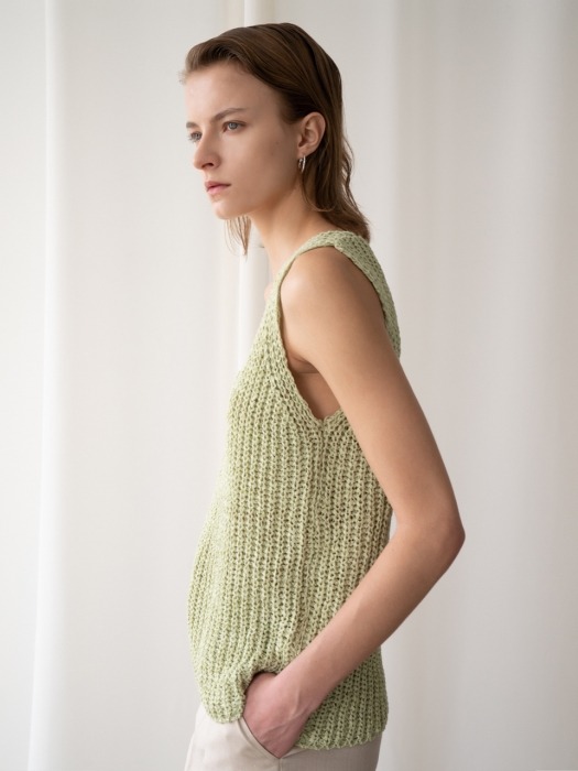 A TAPE KNIT VEST_YELLOWISH GREEN