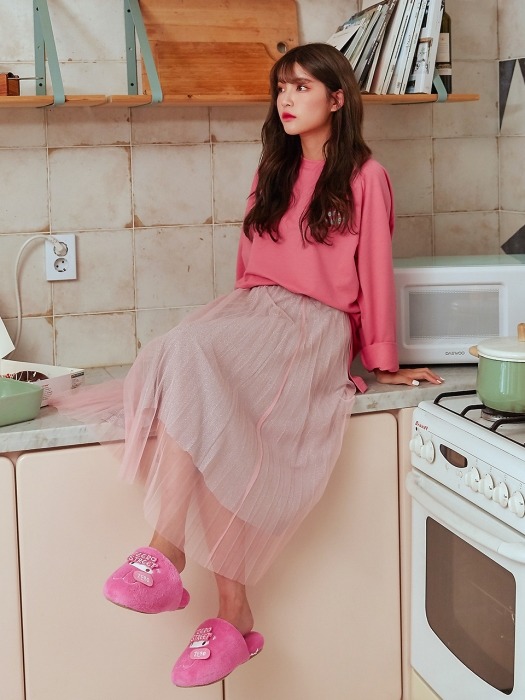 GLITTER SHA PLEATS LONG SKIRT / PINK