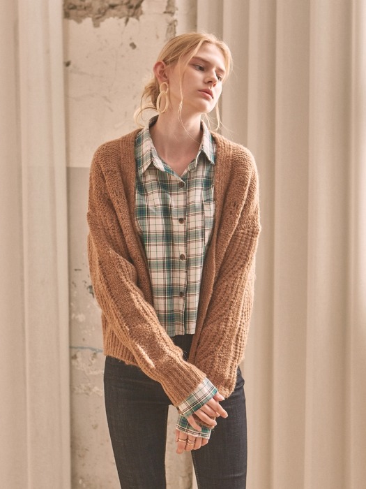 CHUBBY OVER KNIT CARDIGAN_BROWN