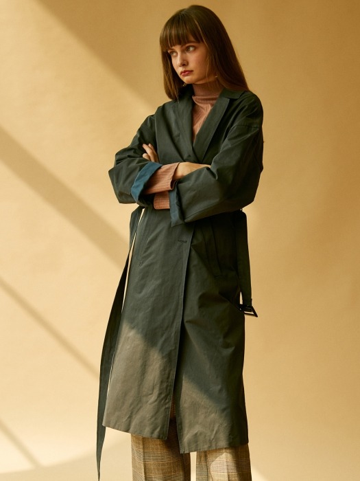 J329 simple line trench coat (charcoal)