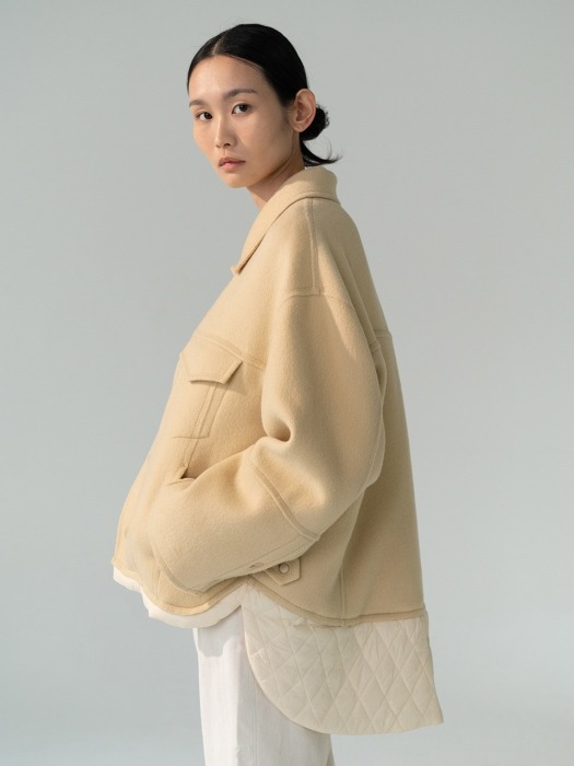 Patch pocket wool padding handmade coat