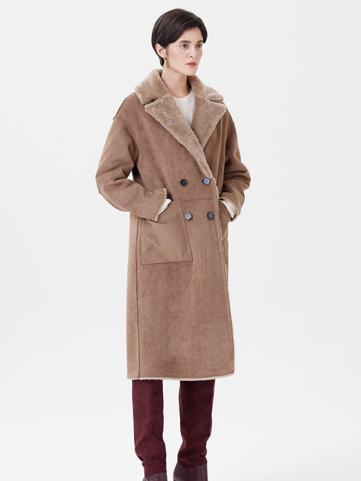 WOOL REVERSIBLE DUMBLE LONG MUSTANG COAT BEIGE