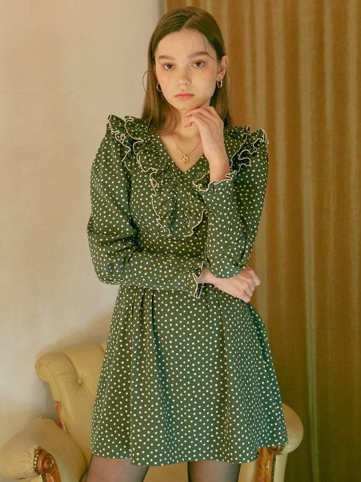 Ruffle Point Mini Dress_ Green