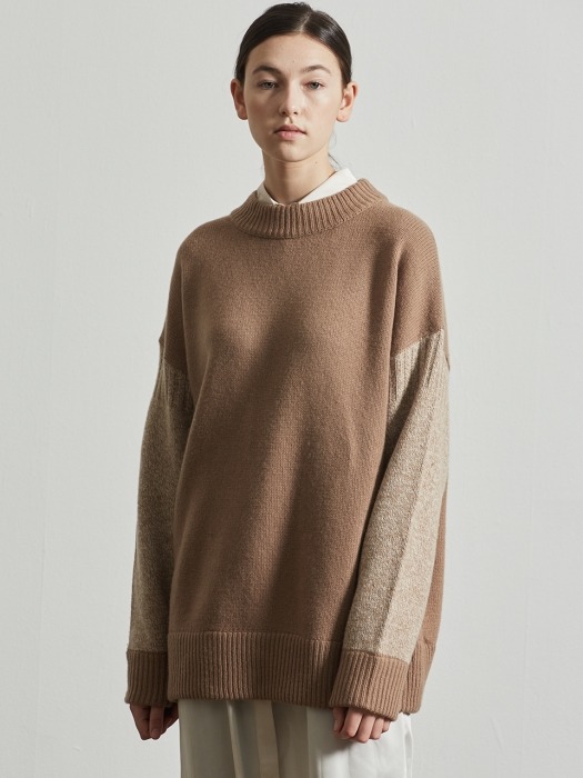 CASHMERE MOCK NECK SWEATER (BROWN)