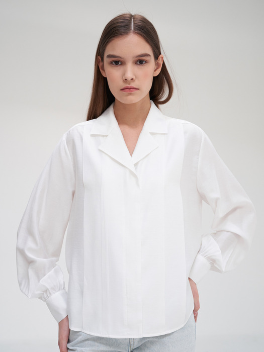 TTS TUCK COLLAR SILKY BLOUSE 2COLOR