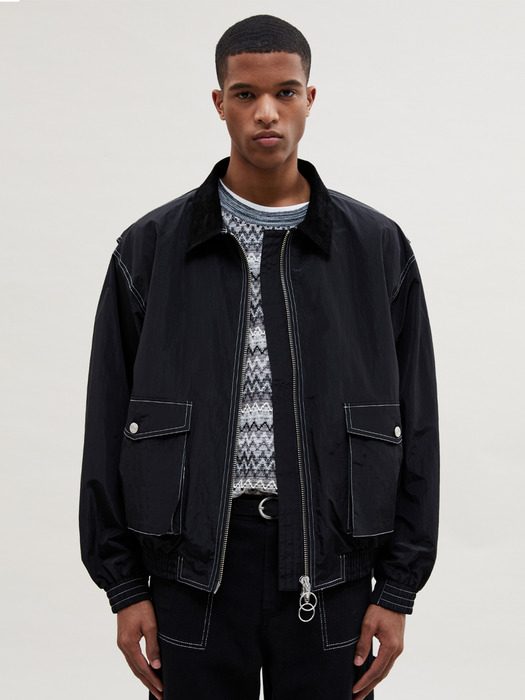 JAMES CONTRAST TOP BOMBER JACKET awa255m(BLACK)