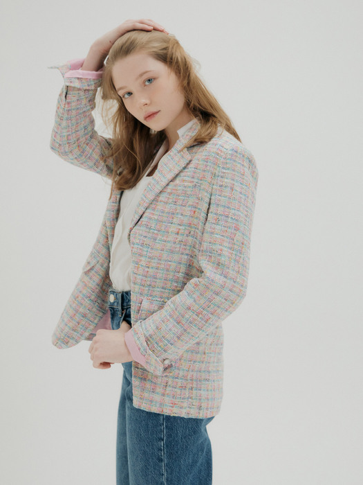 TWEED CHECK JACKET_PINK