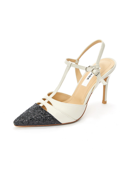 Glitter combi slingback_Black-Cream