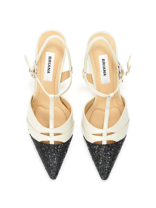 Glitter combi slingback_Black-Cream