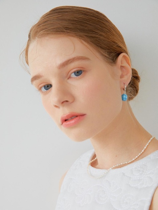 Ring ceramic earring silver round(skyblue)