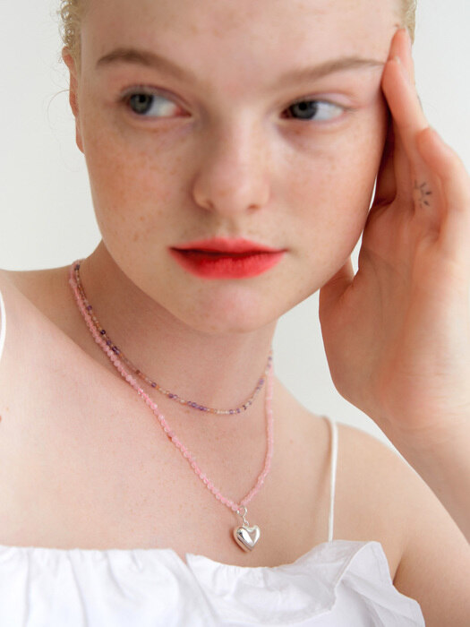 2way rosequartz heart necklace (Silver 925)