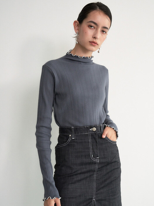 004 Cut-out Row-neck ribbed-knit (Grey)