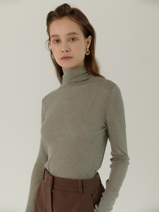 ERICA Sheer Wool Turtle Neck_DUST OLIVE