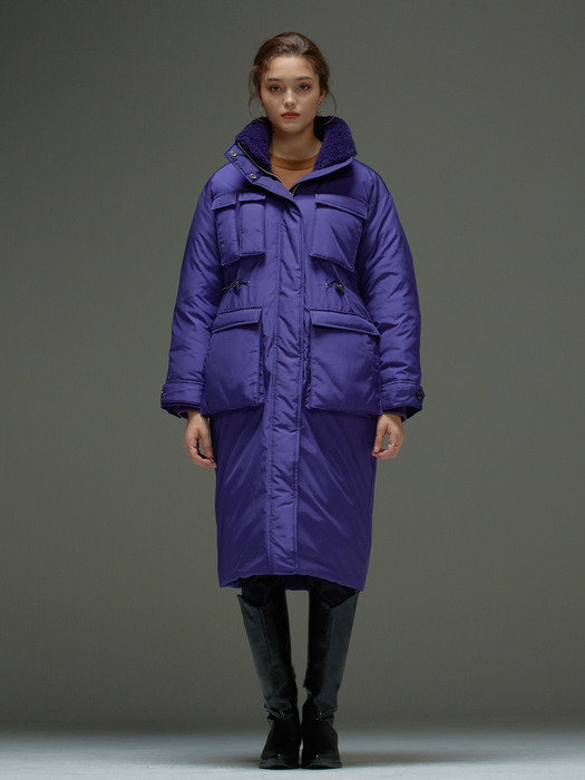 high neck padding coat Purple