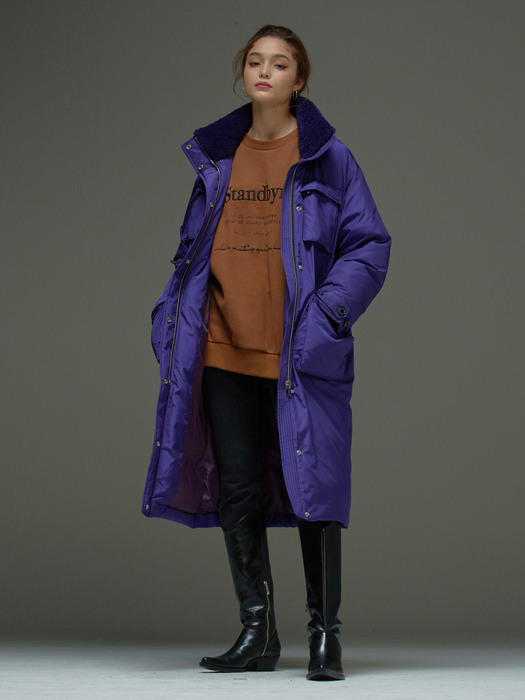 high neck padding coat Purple