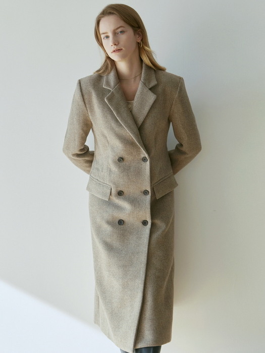 HERRINGBONE WOOL LONG COAT_BROWN