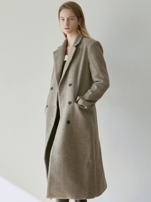 HERRINGBONE WOOL LONG COAT_BROWN