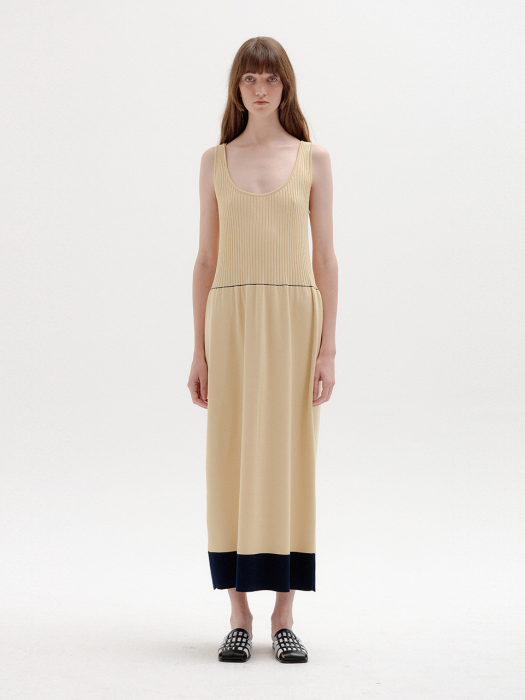 SONG Ribbed Knit Maxi Dress - Beige