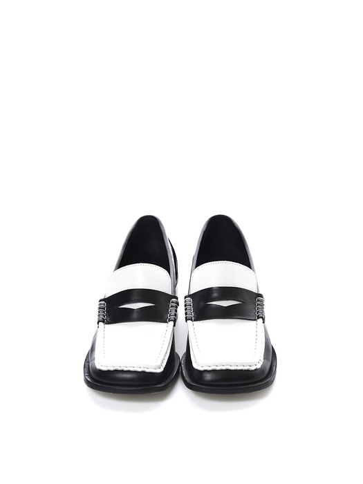 SQUARE TOE LOAFER, BLACK WHITE