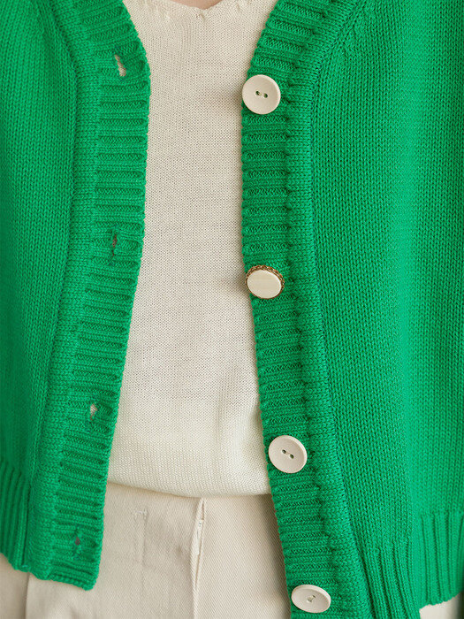 Cotton Knit Short Cardigan_Green