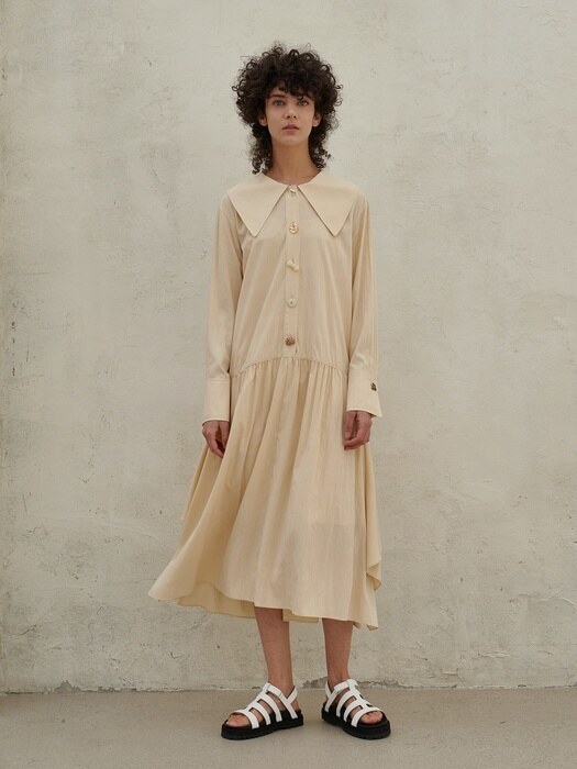 CAPE COLLOR FLARE DRESS_CREAM BEIGE