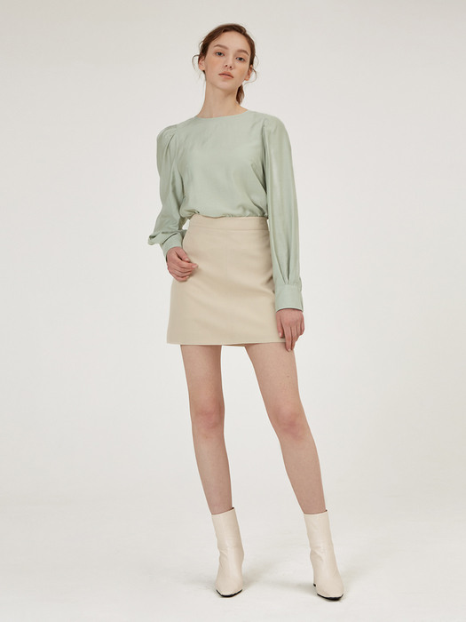 PUFF-SLEEVE BACK POINT BLOUSE [Light Gray] [Mint] [Ivory] [Lavender]