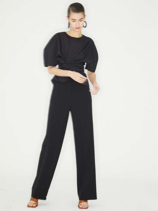 BUTTON BELT WIDE PANTS_BLACK