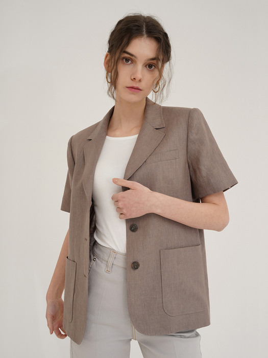 Linen 3button jacket - Brown