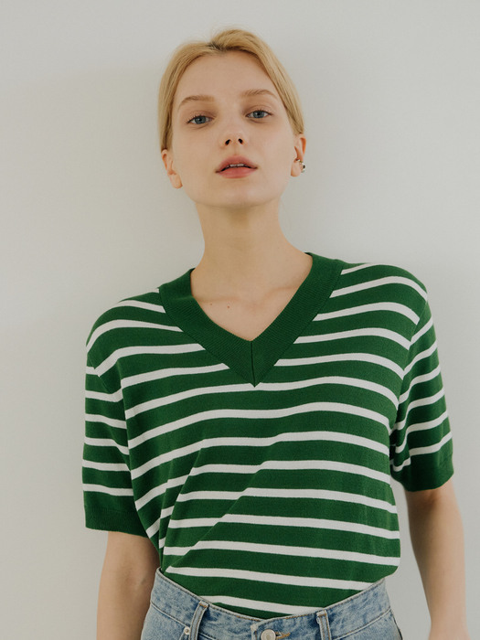 V STRIPE KNIT_GREEN