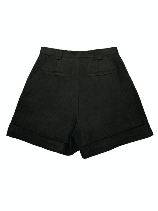 Linen pleated shorts (black)