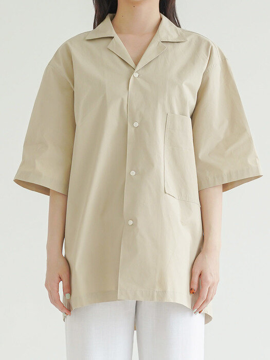 Loose-fit Open Colla Half Shirts_Beige