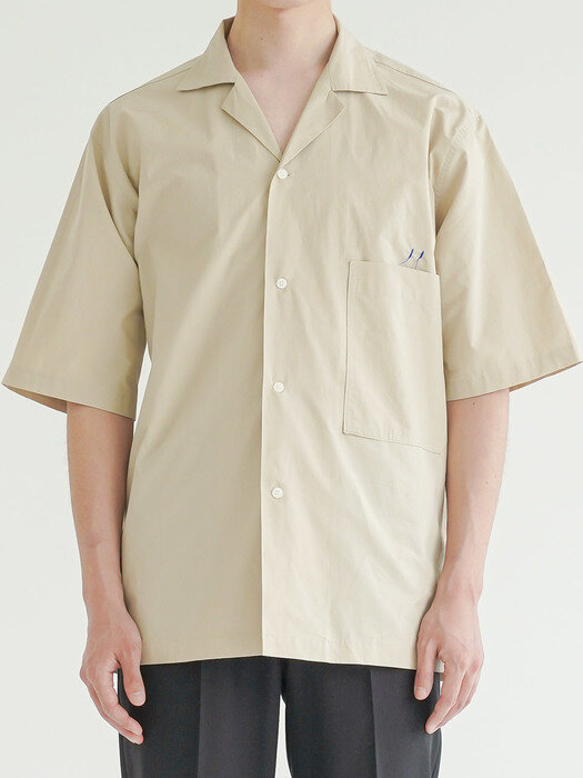 Loose-fit Open Colla Half Shirts_Beige