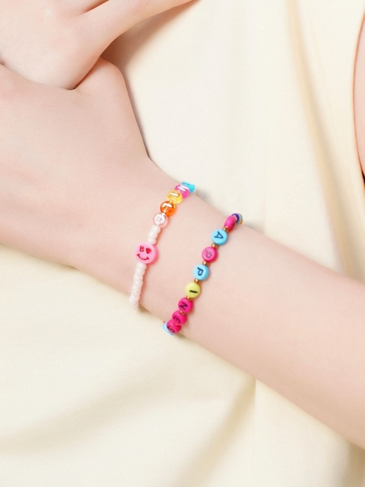 Initial smile color beads Bracelet 스마일 참 이니셜 투명 비즈 팔찌 3color