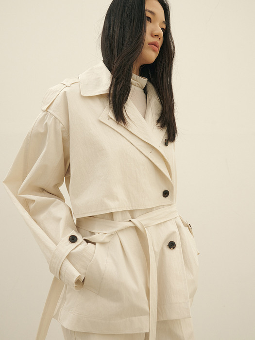 SHORT DOUBLE BREASTED TRENCH COAT (2COLORS)