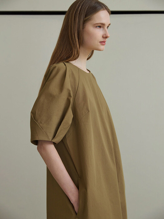 Volume Linen sleeve dress (brown)