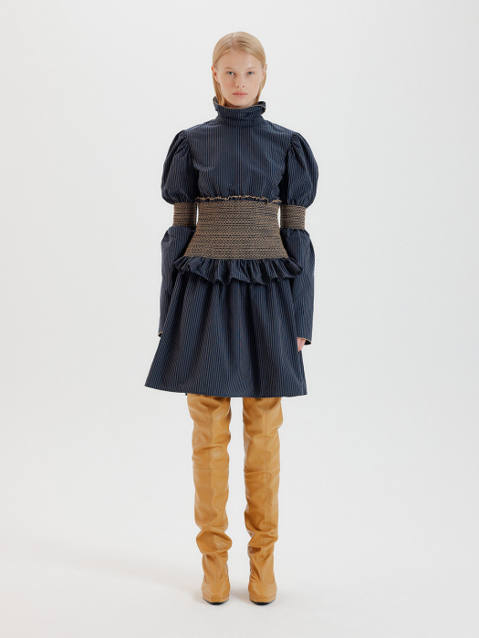 TWINK Smocked Skirt - Navy/Beige Stripe