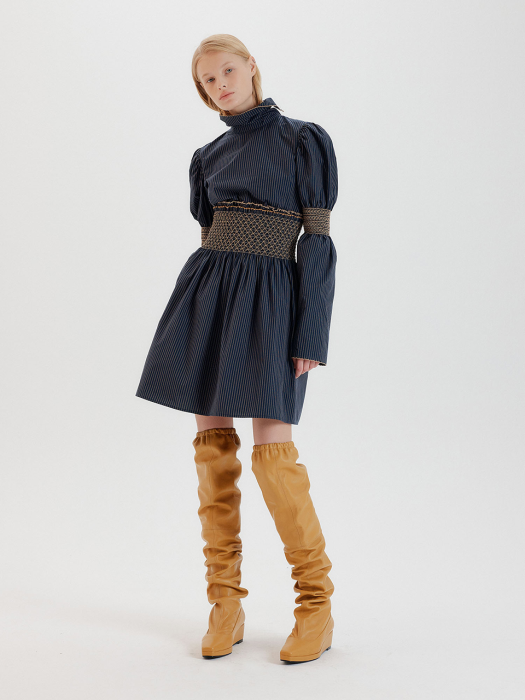 TWINK Smocked Skirt - Navy/Beige Stripe
