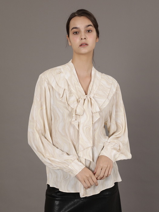 Marble Shirring Tie Blouse_CREAM 마블 셔링타이 블라우스_크림