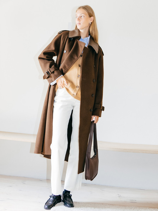 [N]HELSINGOR Cashmere blended double breasted trench coat (Light beige/Choco brown)