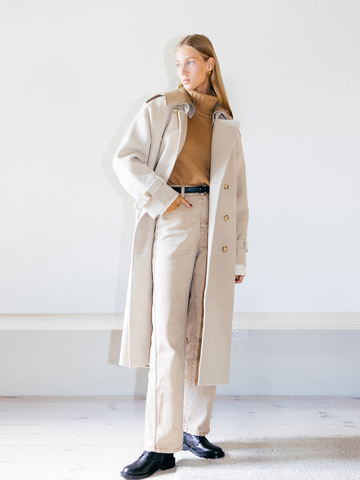 [N]HELSINGOR Cashmere blended double breasted trench coat (Light beige/Choco brown)